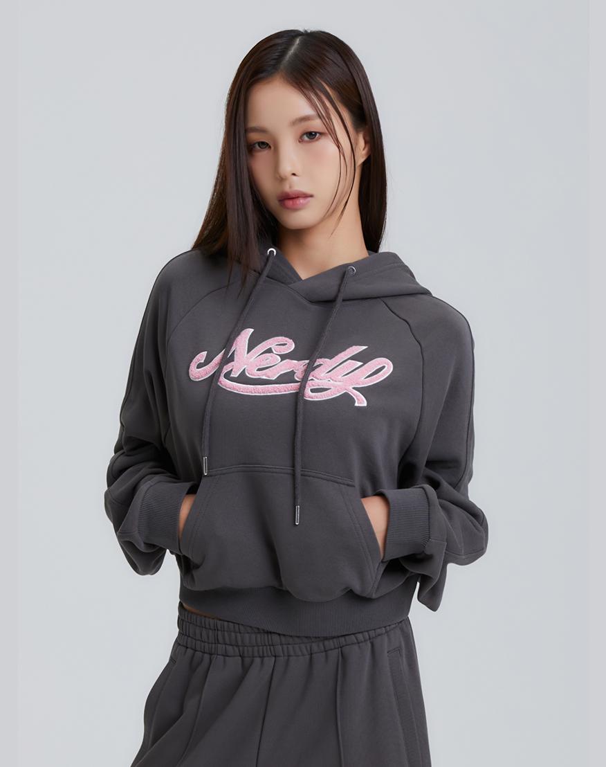 Ndy Women S Cursive Logo Crop Pullover Hoodie (Oatmeal/Charcoal/Light Blue) Oatmeal Charcoal Light Blue/Xs