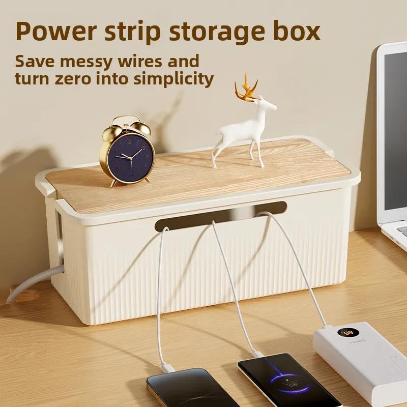 Cable Storage Box Desktop Charging Data Cable Storage Device Plug Socket Cable Management Device Black White Storage Organizer