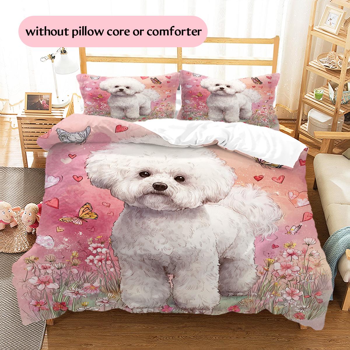 

Pink Bichon Fris Pattern Bedding Home Decoration Birthday Gift (1 * duvet cover + 2 * pillowcase, without core) 135x200cm