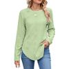 European and American Autumn and Winter Casual Round Neck Long Sleeve Curved Hem T-shirt Button Hollow Top