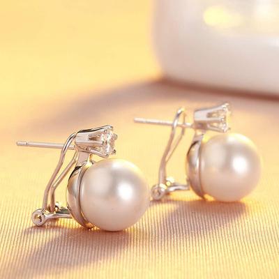 Huitan Trendy Korean Style Piercing Stud Earrings Women Graceful Simulated Pearl Jewelry for Engagement Shiny CZ Accessories