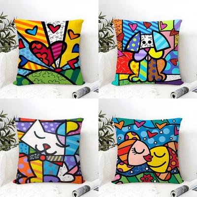 Pillow Case Cotton Linen Fabric Square Zipper Pillowcase Home Decorative Living Room Pop Art R-Romero Britto 3