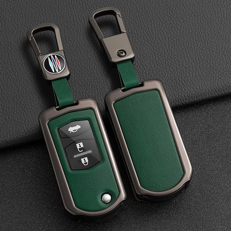 [KUNIO] Mazda 2 Button Flip Key Case Key Holder Key Cover Alloy Silicone Leather