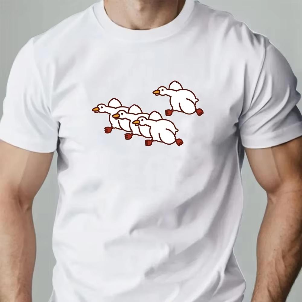 Men TShirt 100 Cotton Big Goose Cartoon Print Summer Breathable Oversized Round Neck Casual Tee HighQuality Fashion Top