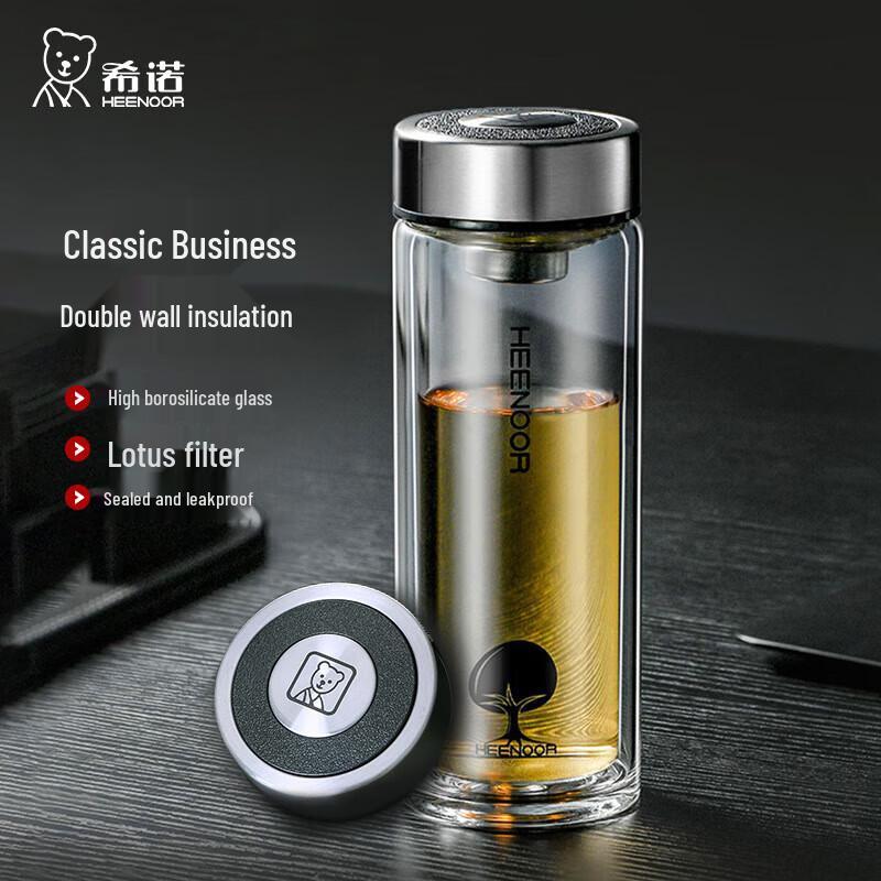 Heenoor Double-Layer Insulated Glass Water Bottle with Filter