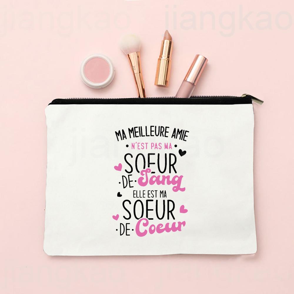 I Am an Almost Perfect Sister French Print Makeup Bag Zipper Cosmetic Case Travel Neceser Toiletry Storage Bags Gift for Sisters