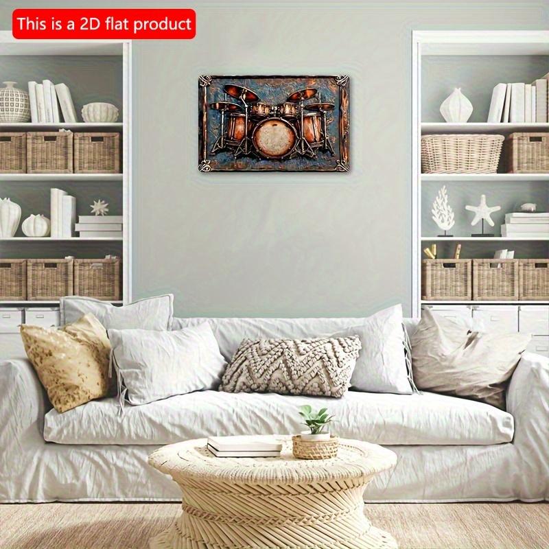 2d Flat 30*20cm, Vintage Drum Set Wall Art, Boho Style Decorative Wooden Sign, Multipurpose, for Living Room, Home Decor, Home Kitchen Garden, Bedroom