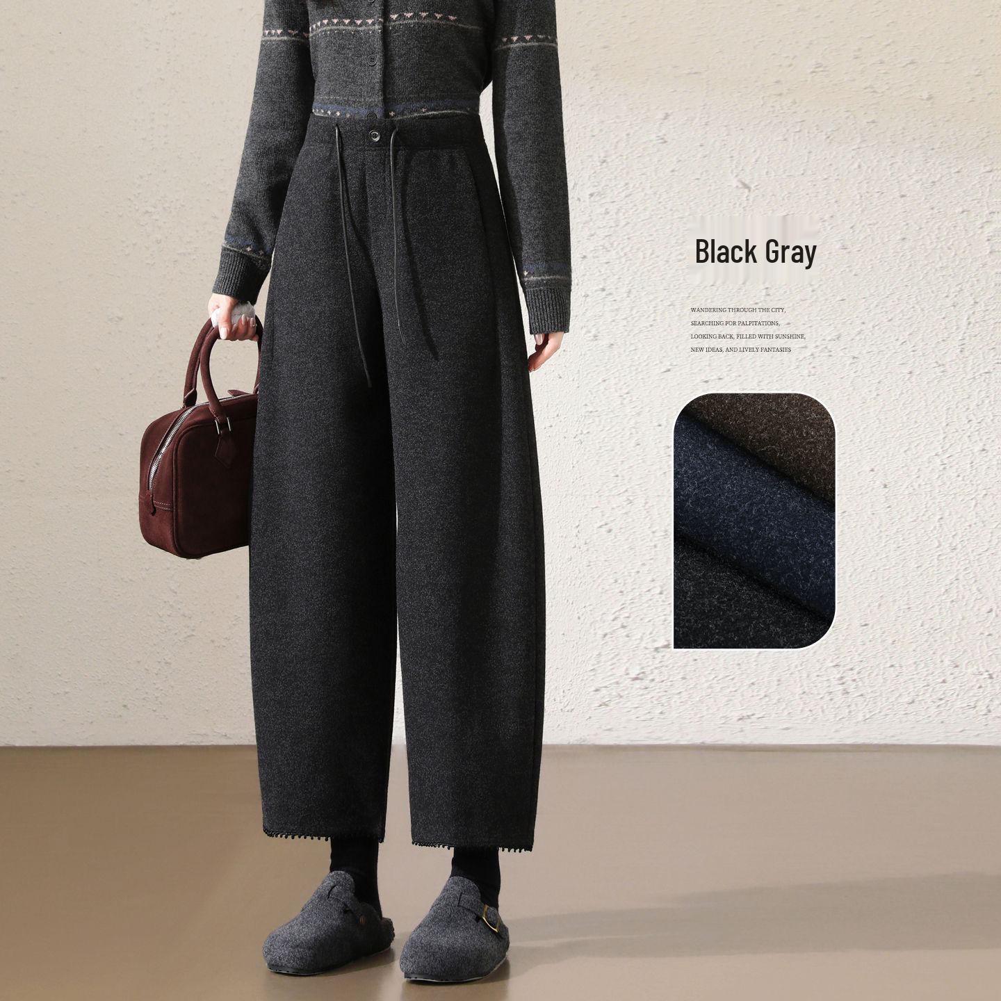 Women s Wide-Leg Woolen Harem Pants - Autumn/Winter 2025 Cropped Balloon Style for Petite Frames
