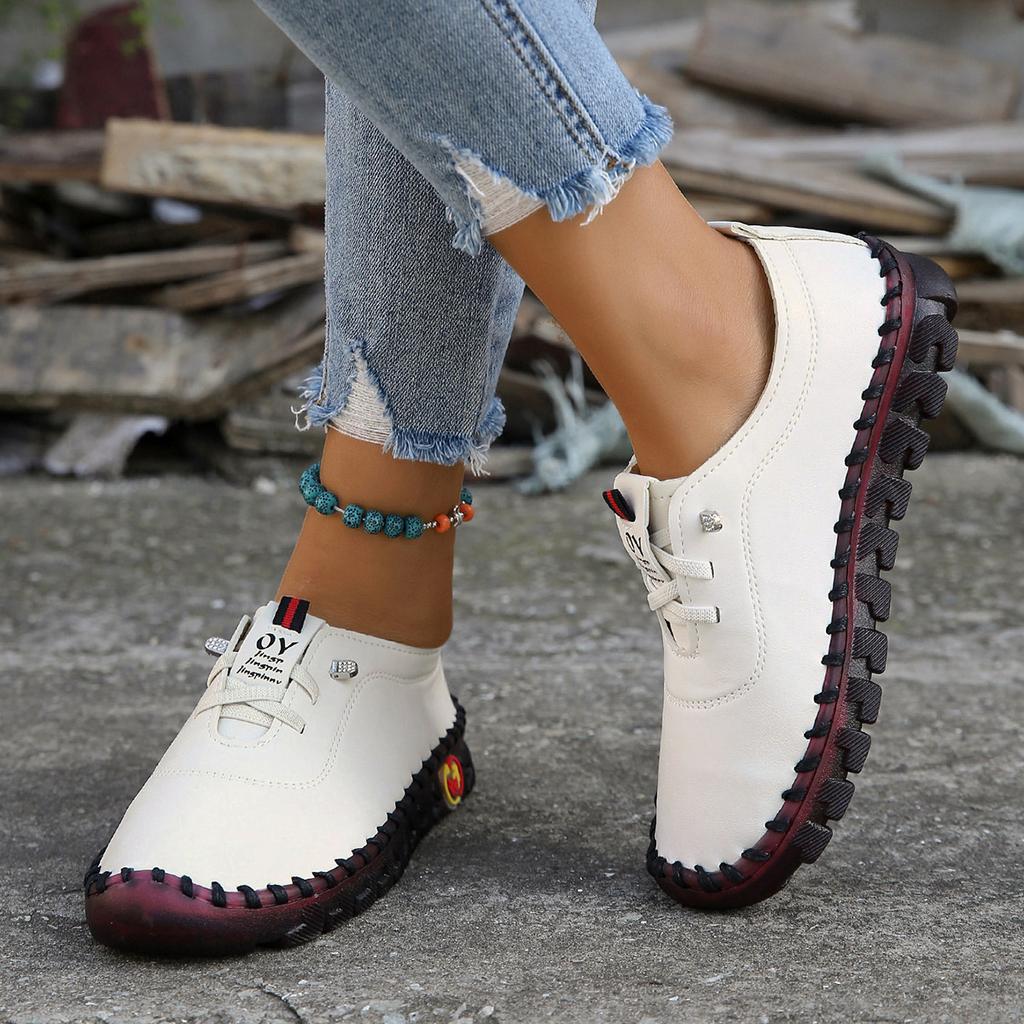 Sneakers Women Shoes Loafers Lace Up PU Leather Flat Spring Casual Comfortable Mom Shoe Mujer Plus Size
