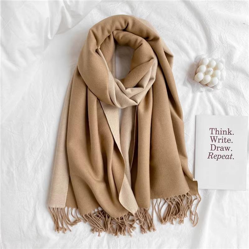 Scarf Women's Winter Simple Versatile Soft Double Sided Solid Color Shawl Tassel Imitation Cashmere Thickened Autumn and Winter Warm Scarf