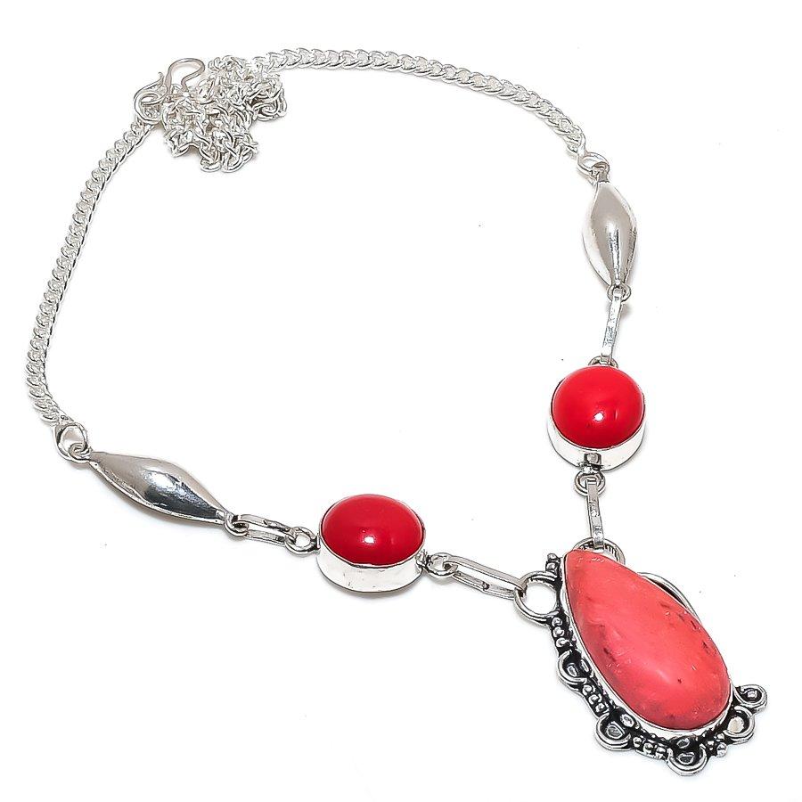 Natural Italian Red Coral Gemstone 925 Sterling Silver Jewelry Necklace 18" I2n09