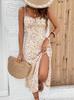European and American women's clothing summer long dress small floral printing flower suspender dress elegant and thin