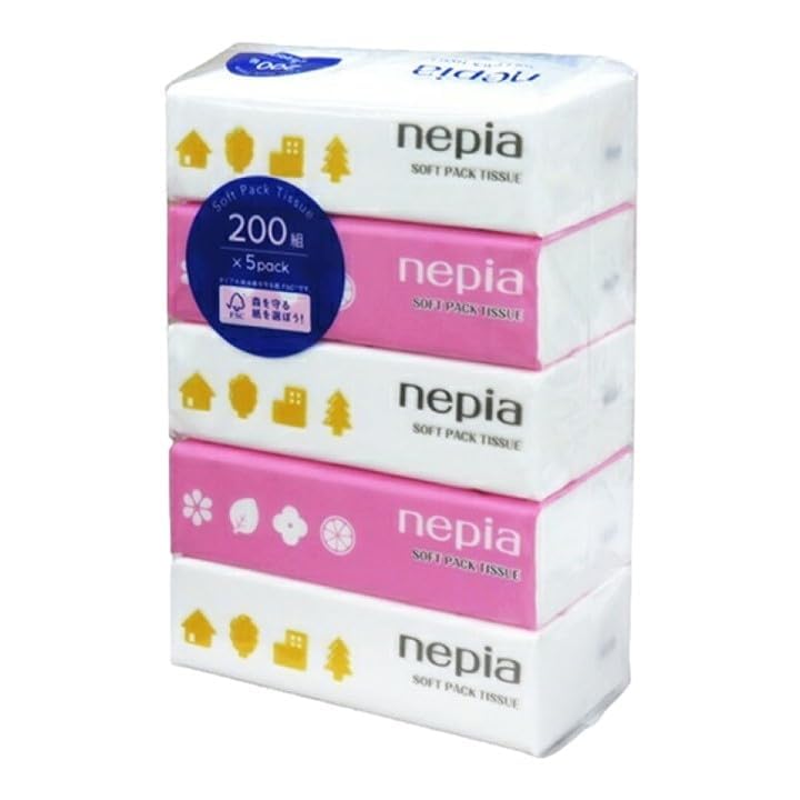 Nepia Soft Pack 400 sheets x 5 Value Large Capacity Tissues, (200 pairs) packs, Pack,