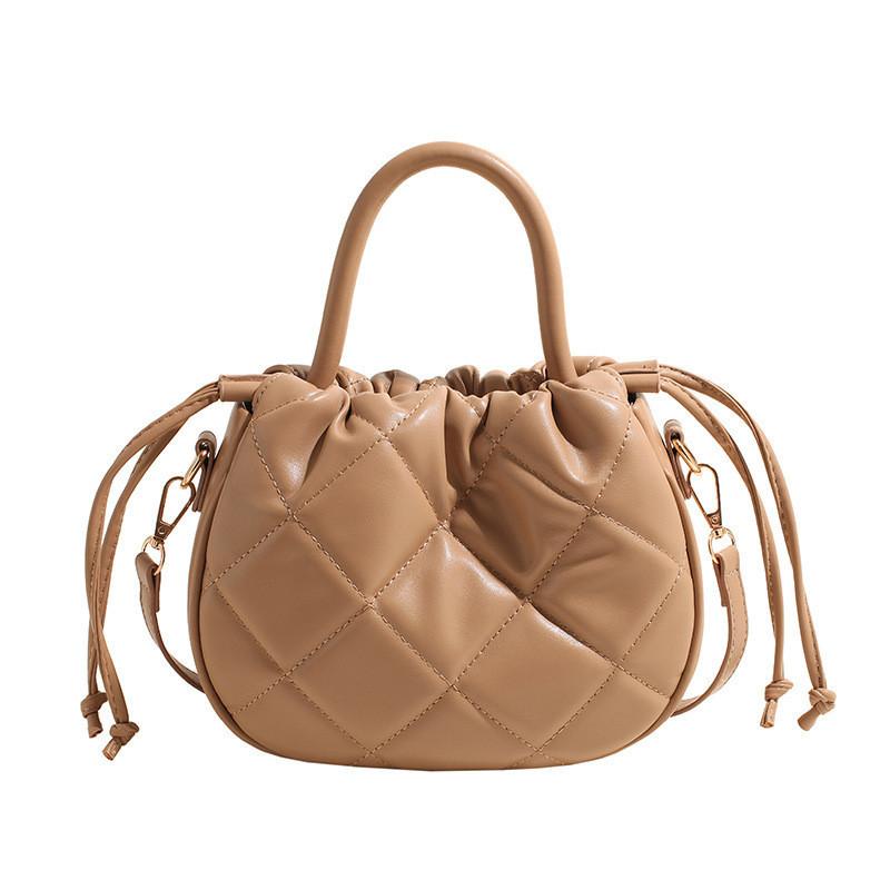 Chic Diamond Pattern Handbag Women 2024 Spring Summer Korean Style Bucket Bag Retro Versatile Crossbody Bag хаки