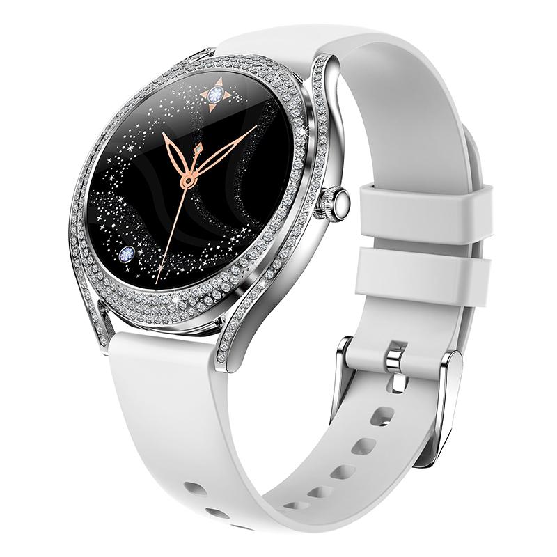 

V66 1.28 Inch HD Screen Women Smart Watch Heart Rate Monitor Bracelet with Zircon Decor,Silicone Strap Silver