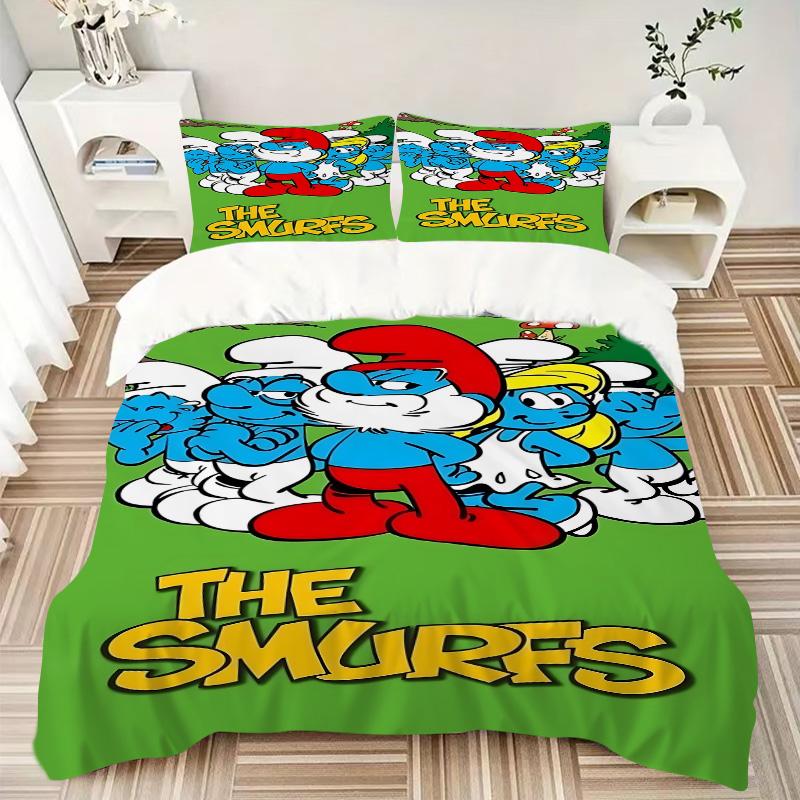 Smurf Village Adventure Print 3Pcs Bedding Setduvet Cover With 2 Bedropillowcase Home Birthday Gift