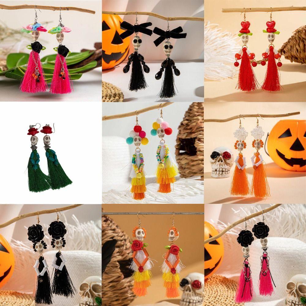 Rice Bead Halloween Earrings Tassel Ear Jewelry Accessories Trendy Pumpkin Earrings  Party