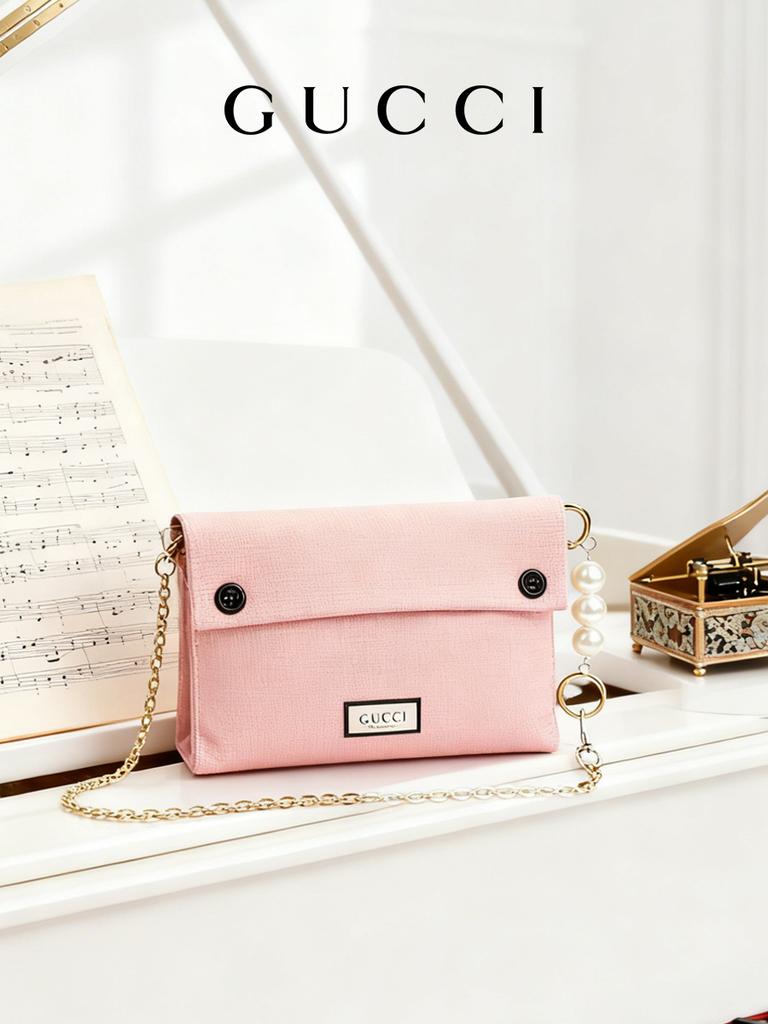 El Yapımı Pembe Kanvas İnci Zincirli Çanta, Niş Tasarımlı Tek Omuz Askılı Çanta, Kadınlar İçin Hafif Lüks Vintage Tarzı Çok Yönlü Çanta GUCCI-GIFT-80