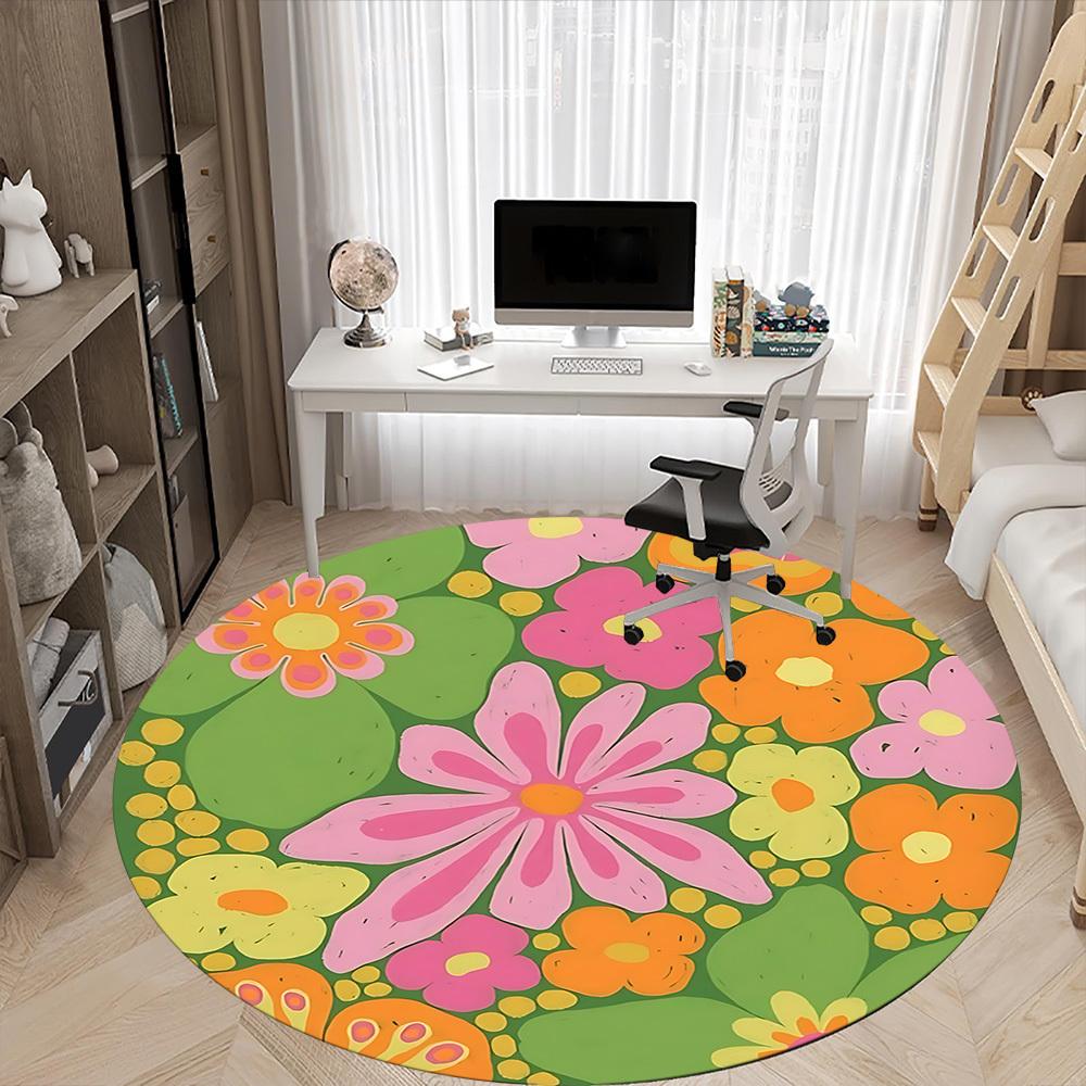 1pc Floral Pattern Office Round Area Rug, Indoor Mat Suitable For Office, Under Office Chairs Bedroom Living Room Home Decor, Room Deco
