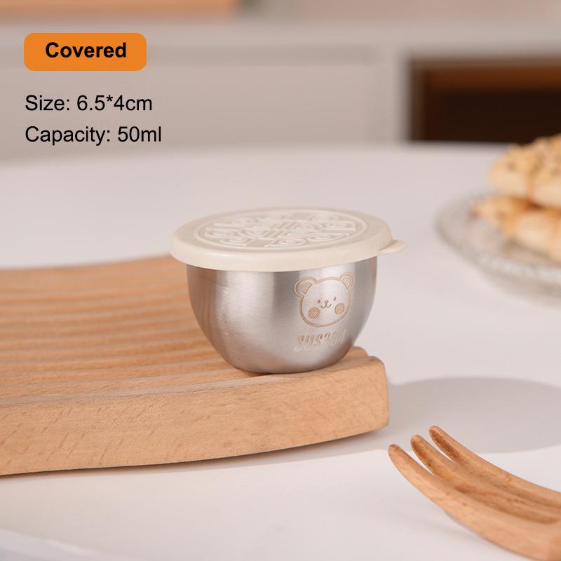 Recipiente para Molho e Tempero em Aço Inoxidável 304 50ml Copo para Molho Tampa de Silicone à Prova de Vazamento Prato para Molhar Salada Pequena Caixa de Armazenamento