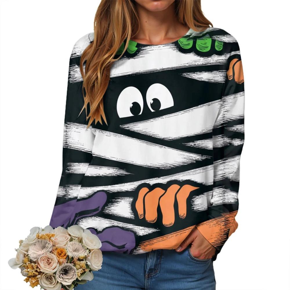 Halloween Serie 3D Digital bedrucktes Damen Harajuku Style Casual Rundhals Langarm T-Shirt