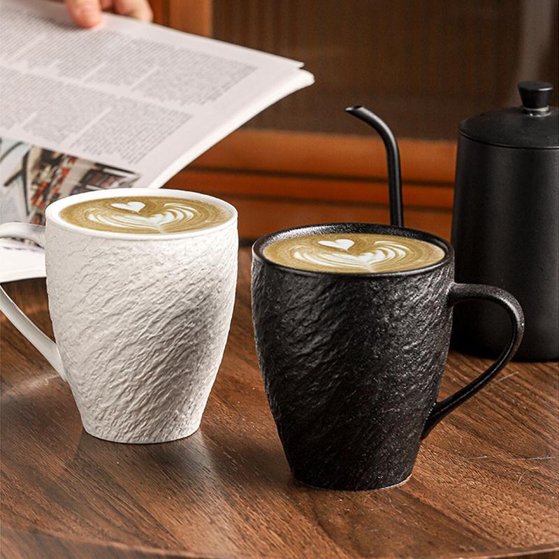 Mattierte Steinkeramik Kaffeetasse Retro Luxus Dicke Keramiktasse Schwarz-Weiß Einfarbige Latte Blumen Tasse Küchen Dekoration