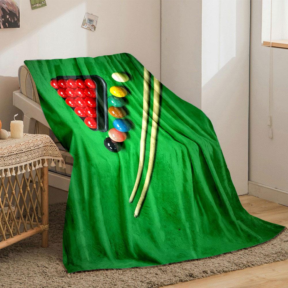 A Triangle of Red Snooker Balls, Colored Balls, Cues, and a Green Table. for All Seasons Blanket Lunch Break Throw Gift