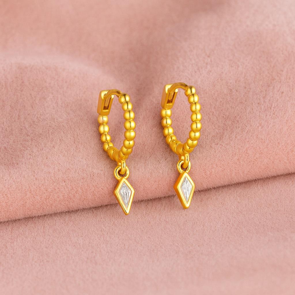 Geometrische Hänge-Creolen mit Perlen - 925er Sterlingsilber, Gold plattiert