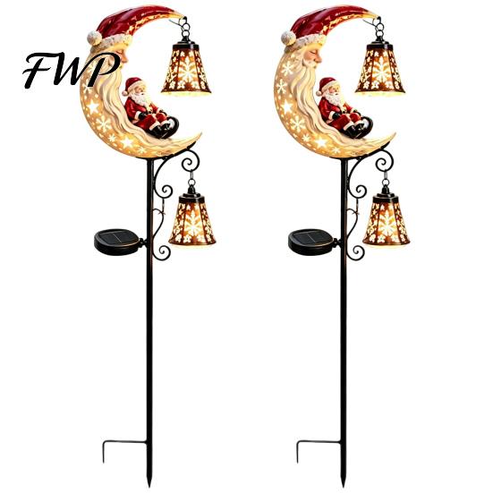 Weather Resistant Garden Pathway Lights Solar Christmas Stake Light, 31.5 Inch Santa Snowman LED Lights, Waterproof Metal Yard Decorations Landscape