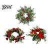 Christmas Candle Ring Candlestick Wreath Red Poinsettia Pine Needle Berry Decor Wreath with Berries Tabletop Centerpiece for Home Party Wedding