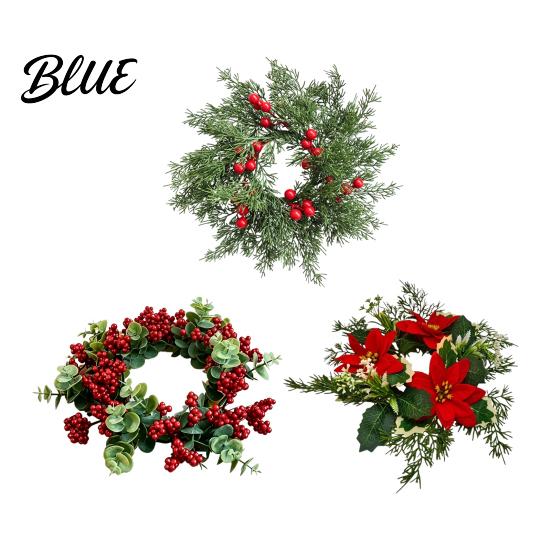 Christmas Candle Ring Candlestick Wreath Red Poinsettia Pine Needle Berry Decor Wreath with Berries Tabletop Centerpiece for Home Party Wedding