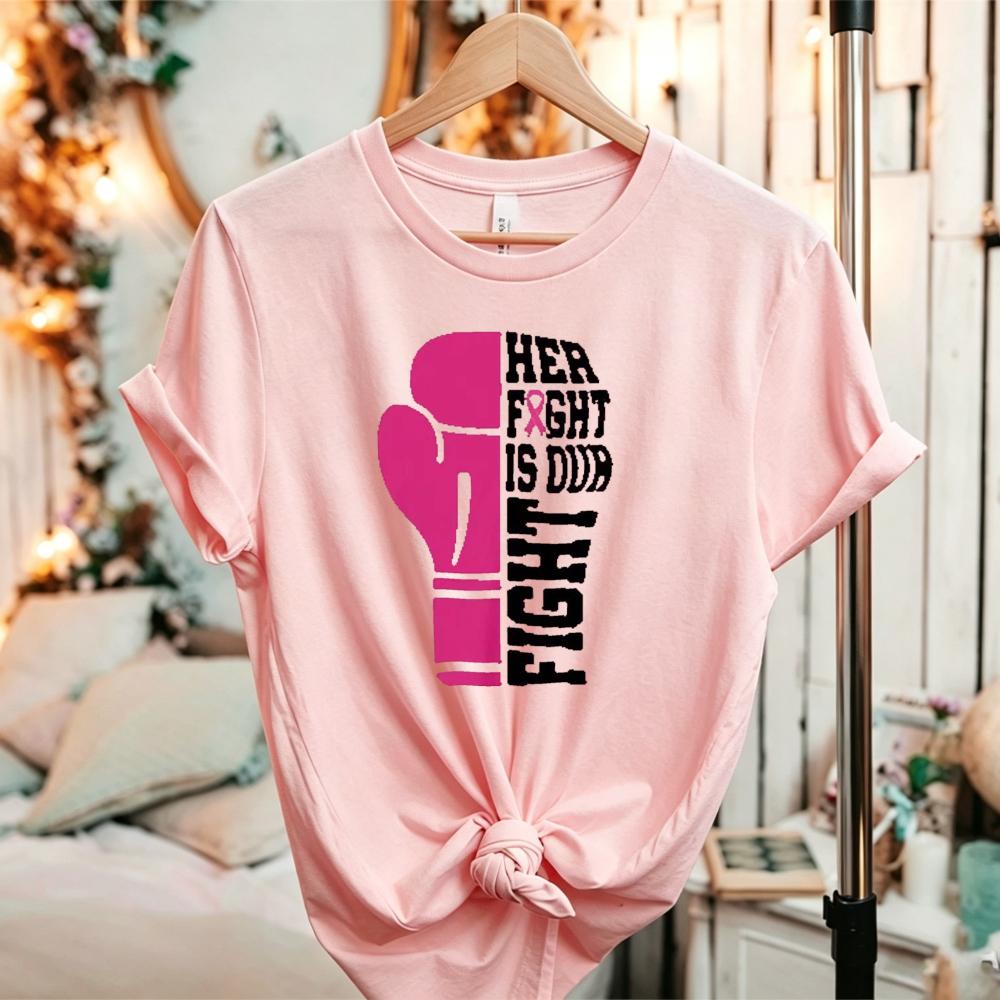 Her Fight Is Our Fight Boxing Glove Tee Pink Ribbon Breast Cancer Awareness TShirt Unisex Women Unisex Short Sleeve Graphic Tee
