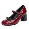 Red high heel light mouth single shoes women's summer bow princess high heels women's thick heel Mary Jane shoes women's spring