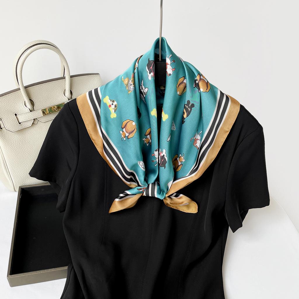 Spring New Silk Scarf 71 Square Scarf Wholesale Neck Small Scarf Puppy Printing Silk Scarf High-end Women's Thin