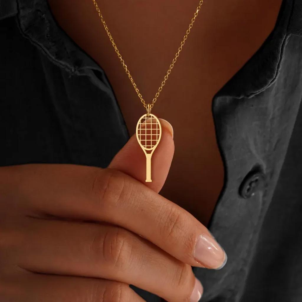 Sportliche Vergoldete Hohl-Tennisracket-Anhänger Halskette Für Damen Modeschmuck Accessoires Geschenke