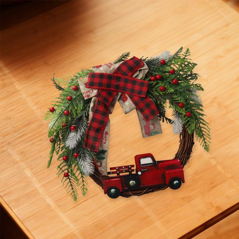 Christmas Decorative Rattan Woven Tape Chic Rattan Leaves Home Party Bowknot Red Berry Door Wreath Holiday Decorations Ornaments