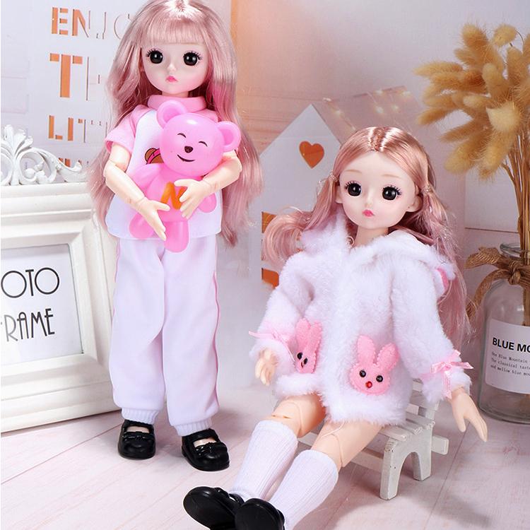 Mini muñeca articulada móvil de 30CM para niñas, juguete 3D con ojos grandes, trajes completos de princesa, colección de vestidos, regalo para niños