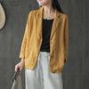 ZANZEA Koreanische Version des Sommers 3/4 Ärmel Knopf Baumwolle Leinen Anzug dünne Strickjacke Jacke Frauen Oberbekleidung