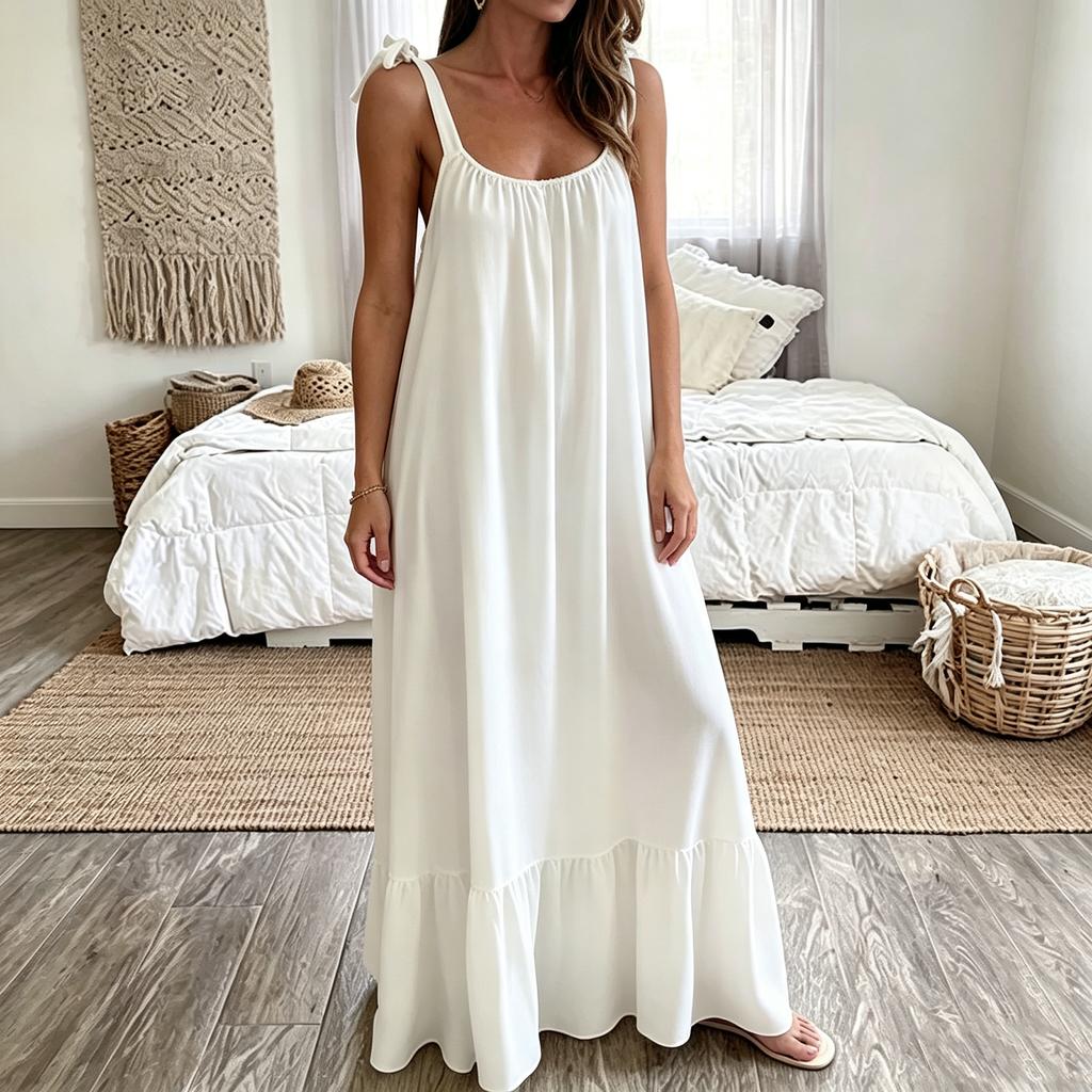 Women’s Loose Fit Casual Maxi Dress U Neck Sleeveless Sundress with Ruched for Spring Dresses for Women Summer Dresses for Women