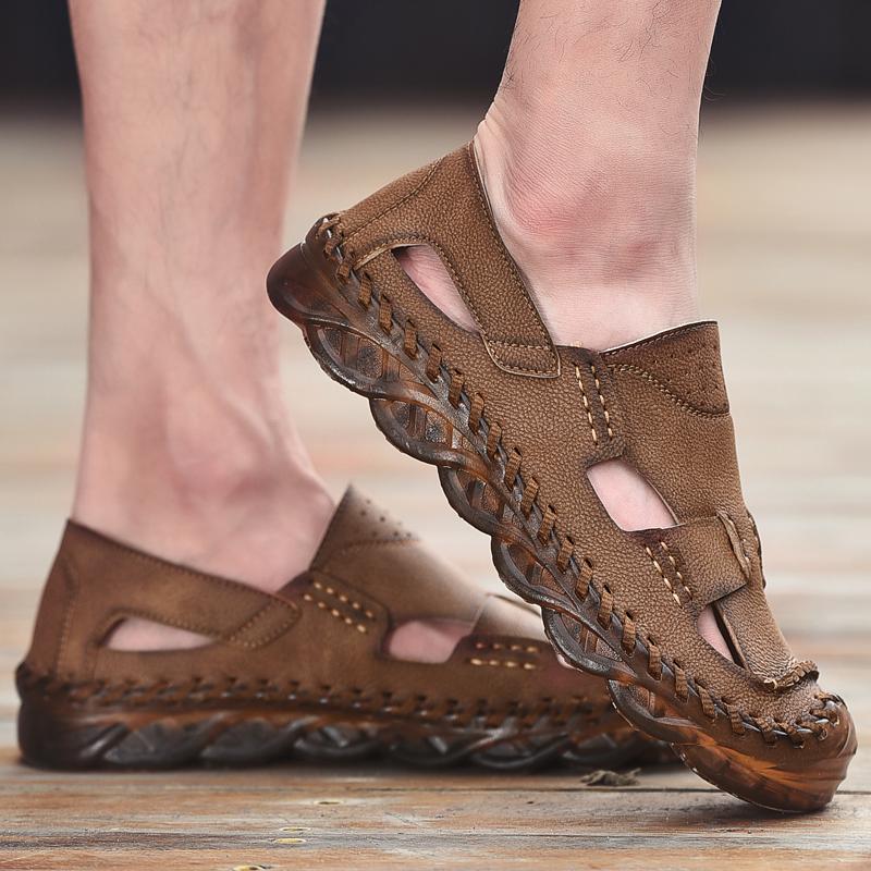 2024 New Beach Summer Men Sandals Genuine Leather Men Casual Shoes Classic Lightweight Roman Sandal Outdoor Fashion Men Slippers