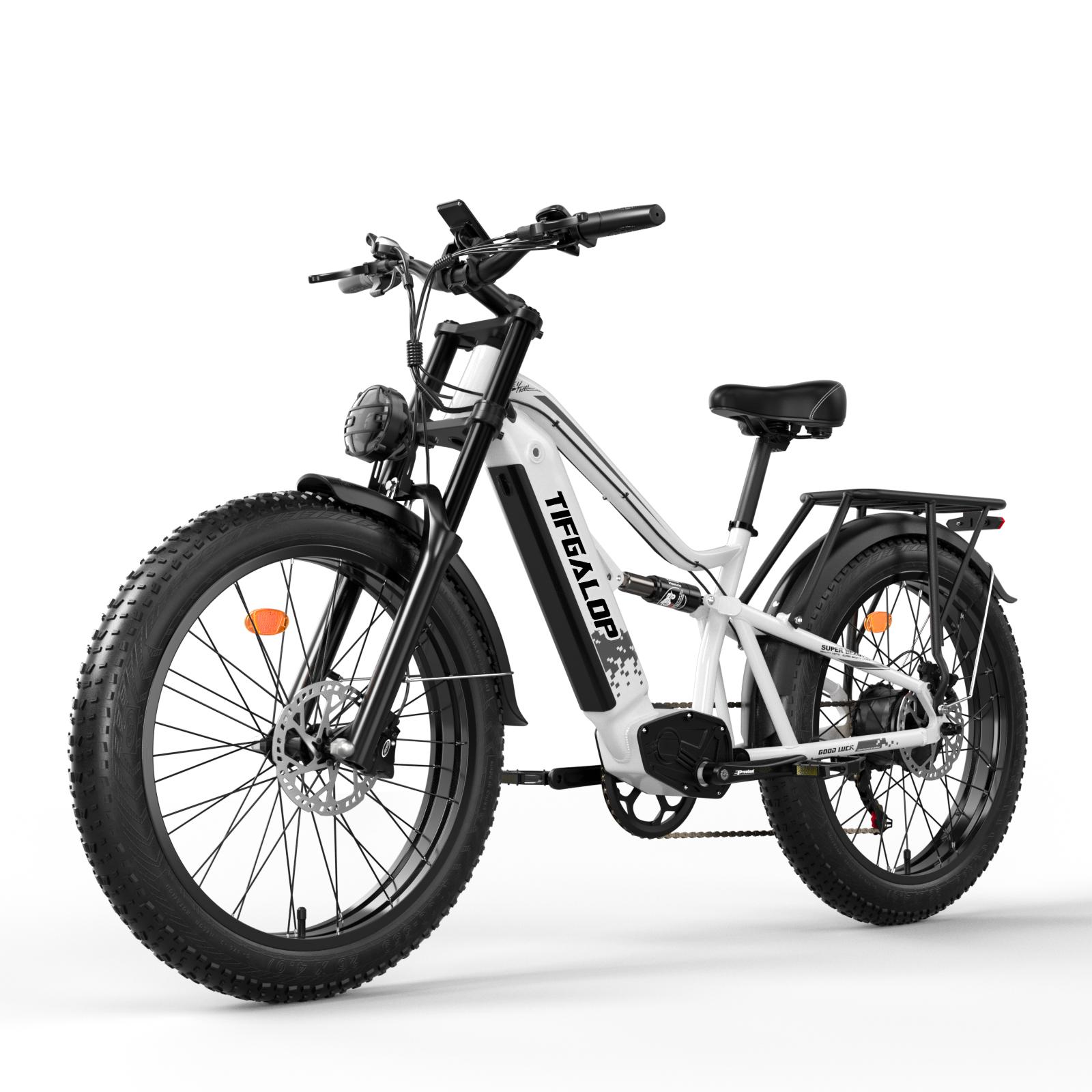 TIFGALOP ES7 750W E-Bike für Erwachsene 52V 19Ah Hochleistungsakku 26  Dicke Reifen Geländetaugliches E-Fahrrad l Motor Pendeln Berg weiß