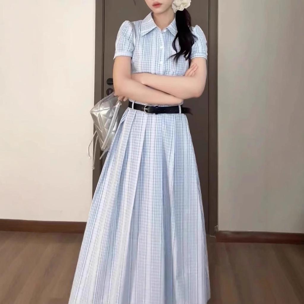 French Temperament Blue High-end Sense Super Good-looking and Thin Summer New Shirt Skirt