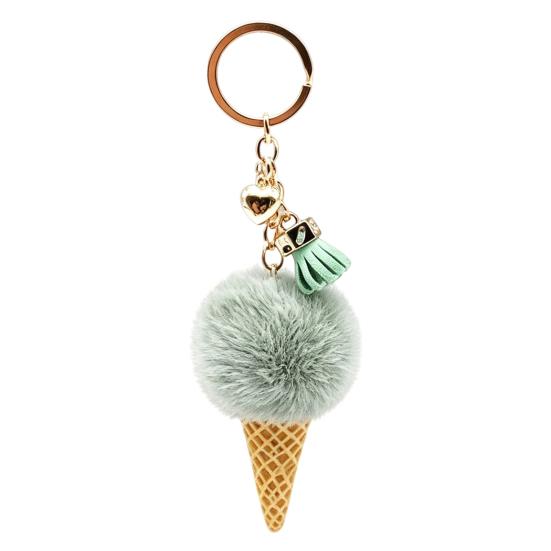 Ice Cream Pendant with Metal Ring Plush Keychain for Backpacks, Fluffy Cone Backpack Decoration Bag Charm, Decorative Women