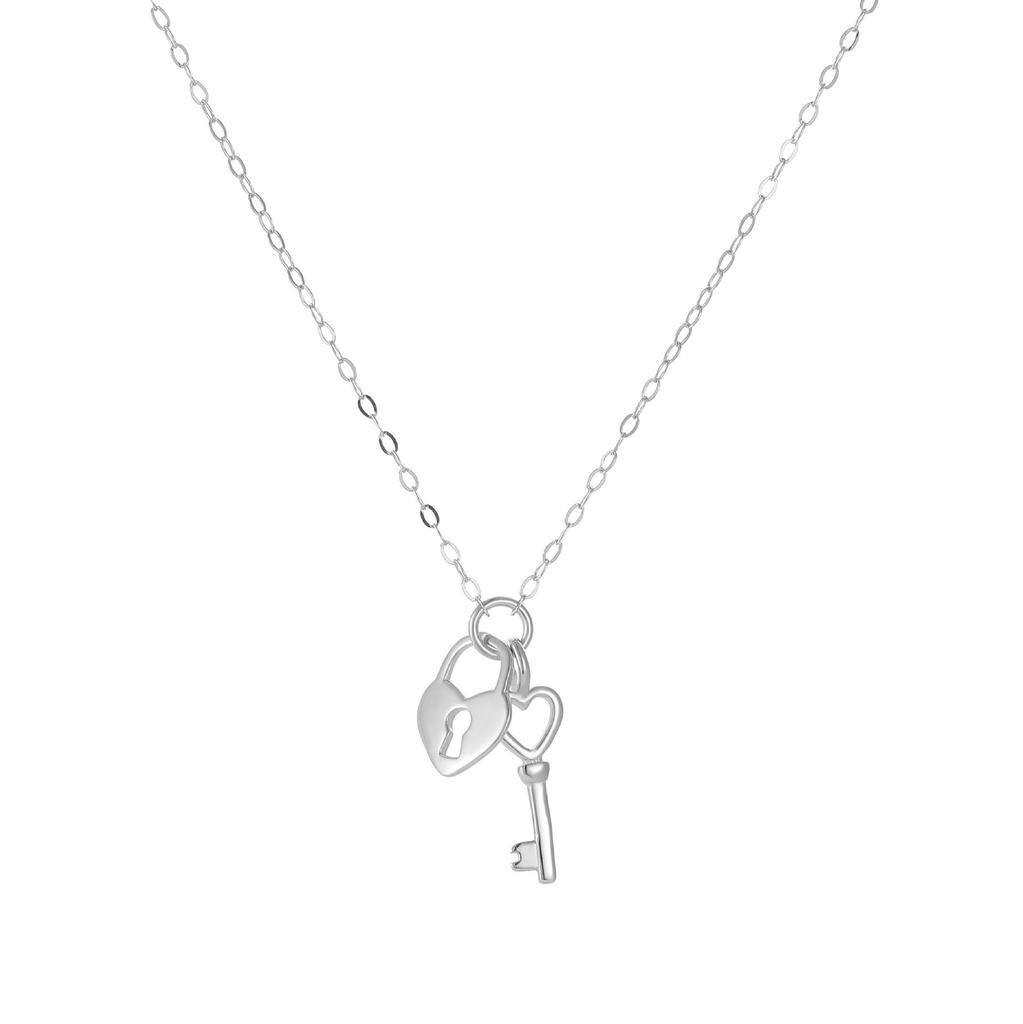 Stylish S925 Sterling Silver 18K Gold Heart Key Clavicle Necklace for Women