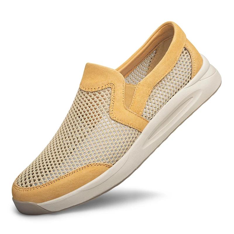 Summer Mesh Lightweight Convenient Sports Shoes Breathable Comfortable Soft Sole Hiking Casual Shoes Hollowed Out Leather Shoes