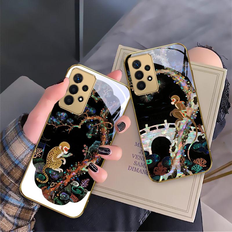Fantasy Rainbow Pine For Samsung A 01 52S A04 A05S A10 A12 A13 22 23 24 36 42 M02 Note 10 20Ultra 8 9 Golden Glass Phone Case