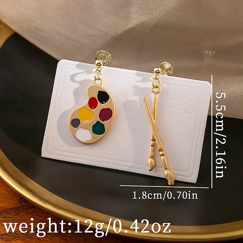 1 Pair Personality Fun Brush Drawing Board Earrings Ins Retro Literary Temperament Asymmetric Woman Earrings Jewelry Gift
