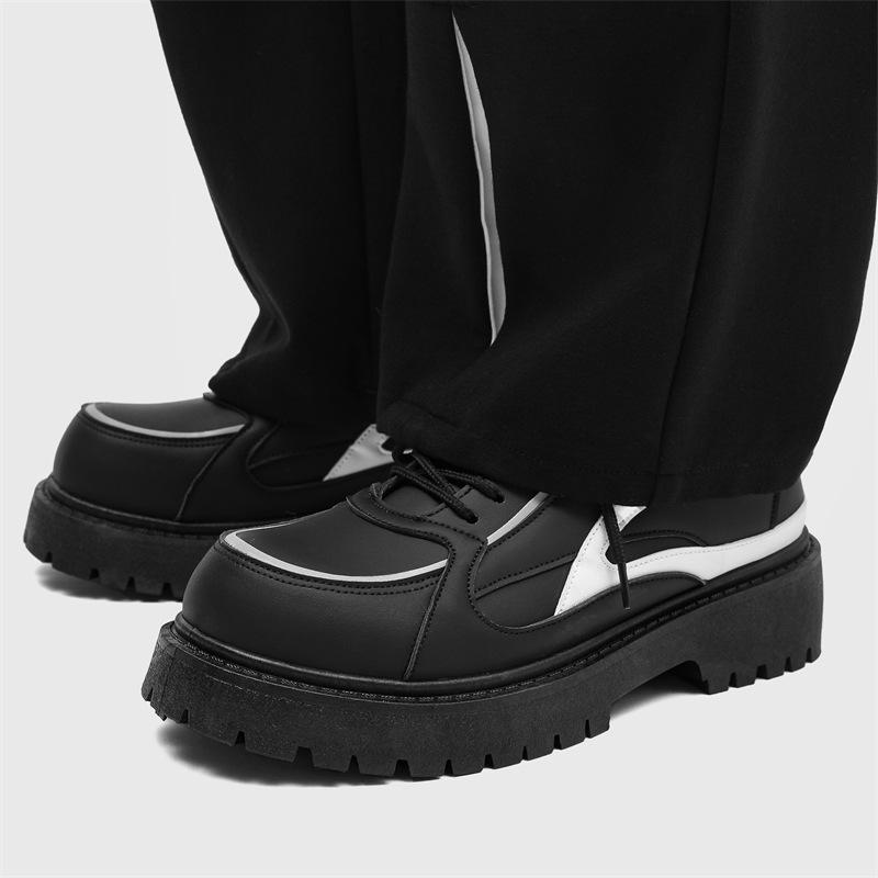 Men's Black Leather Height-Increasing Casual Shoes with Thick Sole - Korean Style Trendy Sneakers for All Seasons