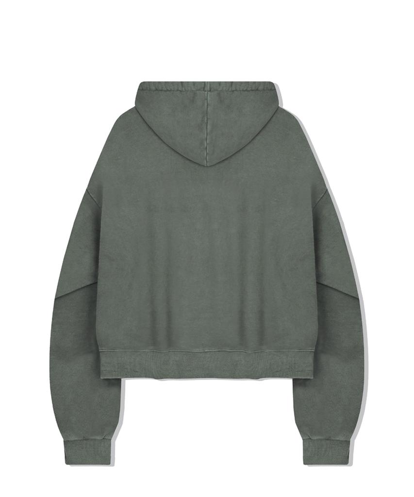 Escapefrom Flare Sun Logo Print Two-Way Pigment Zip-Up Hoodie Khaki