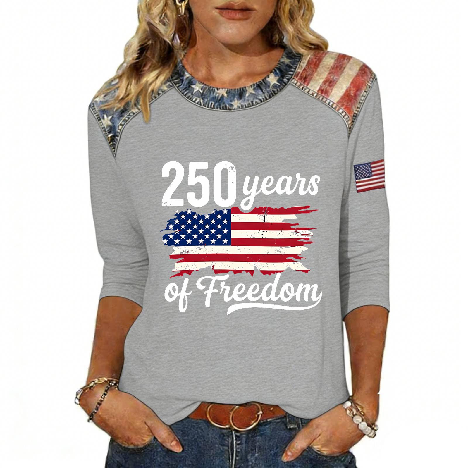 Women s Fashion Casual Independence Day Print Top XL